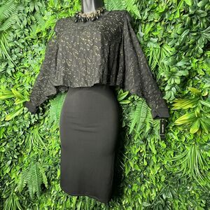 Glamour Dress Women 6‎ Black Formal Cold Shoulder Sheer Sleeve Party   0259